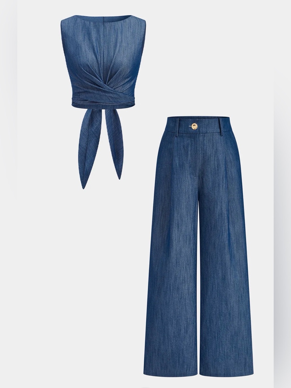 Commense Cross-Tie Crop Top & Wide-Leg Pants Set Size Large